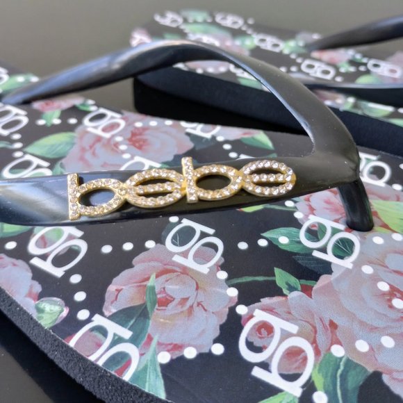 Bebe Women's Florissa Flip Flops Sandals in Black - Picture 5 of 9